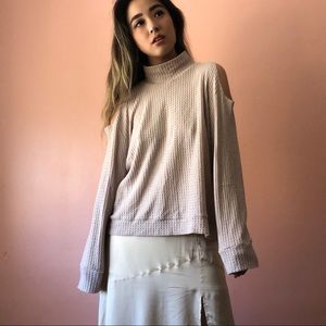 LNA Oatmeal Waffle Knit Cutout Sweater